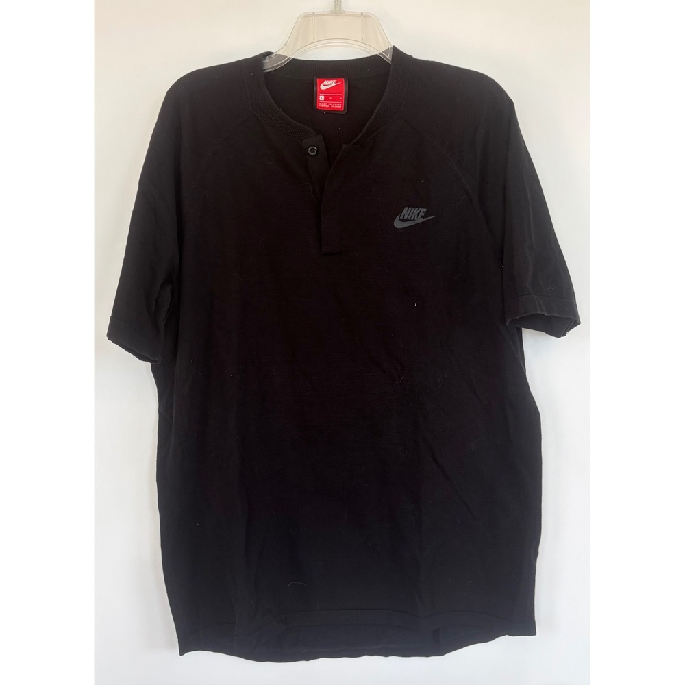 Nike Sportswear Tech Knit Henley Shirt Black Short Sleeve 846409-010 Mens L